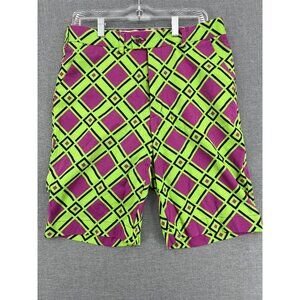 Loud Mouth Golf Shorts Mens 34 10" Purple Green Argyle Geometric AOP